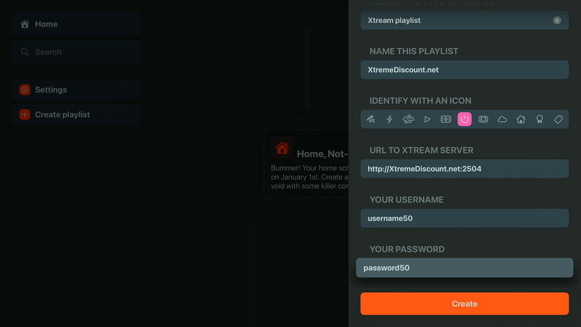 Entering Xtream Codes details in UHF